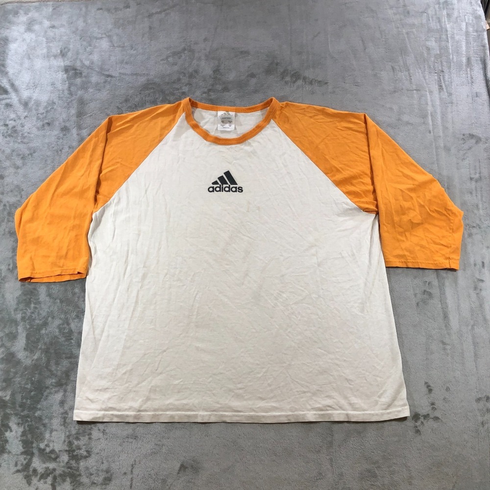 vtg adidas raglan shirt mens XL white orange baseball made in usa center logo